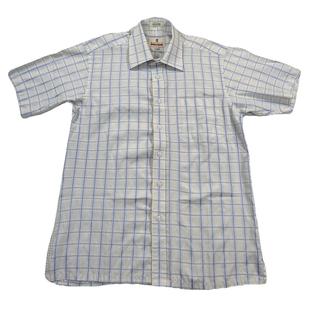 Montagut Paris France Button Up Short Sleeve Shirt Checked Pattern Size 15